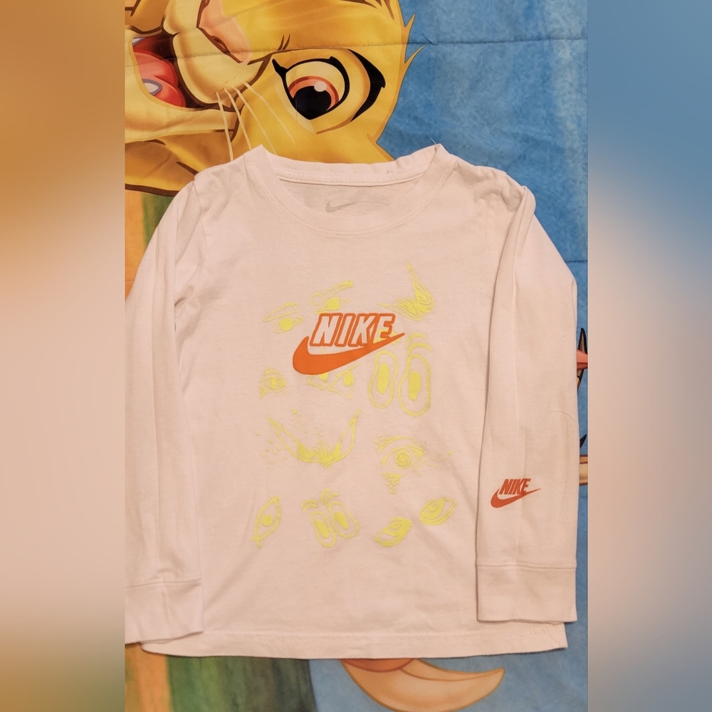 Nike Kids Long Sleeve Tee - White with Orange and Yellow Accents